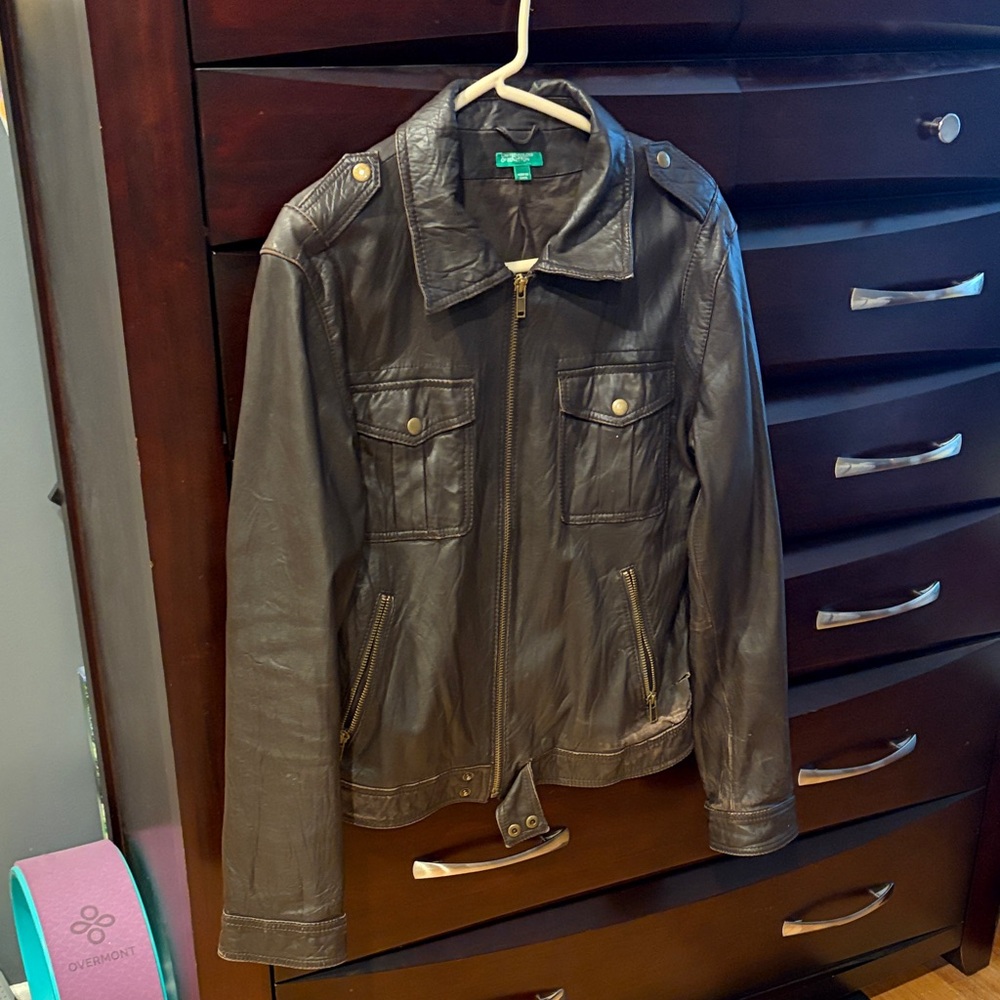 United Colors Of Benetton Chocolate Leather Field Jacket